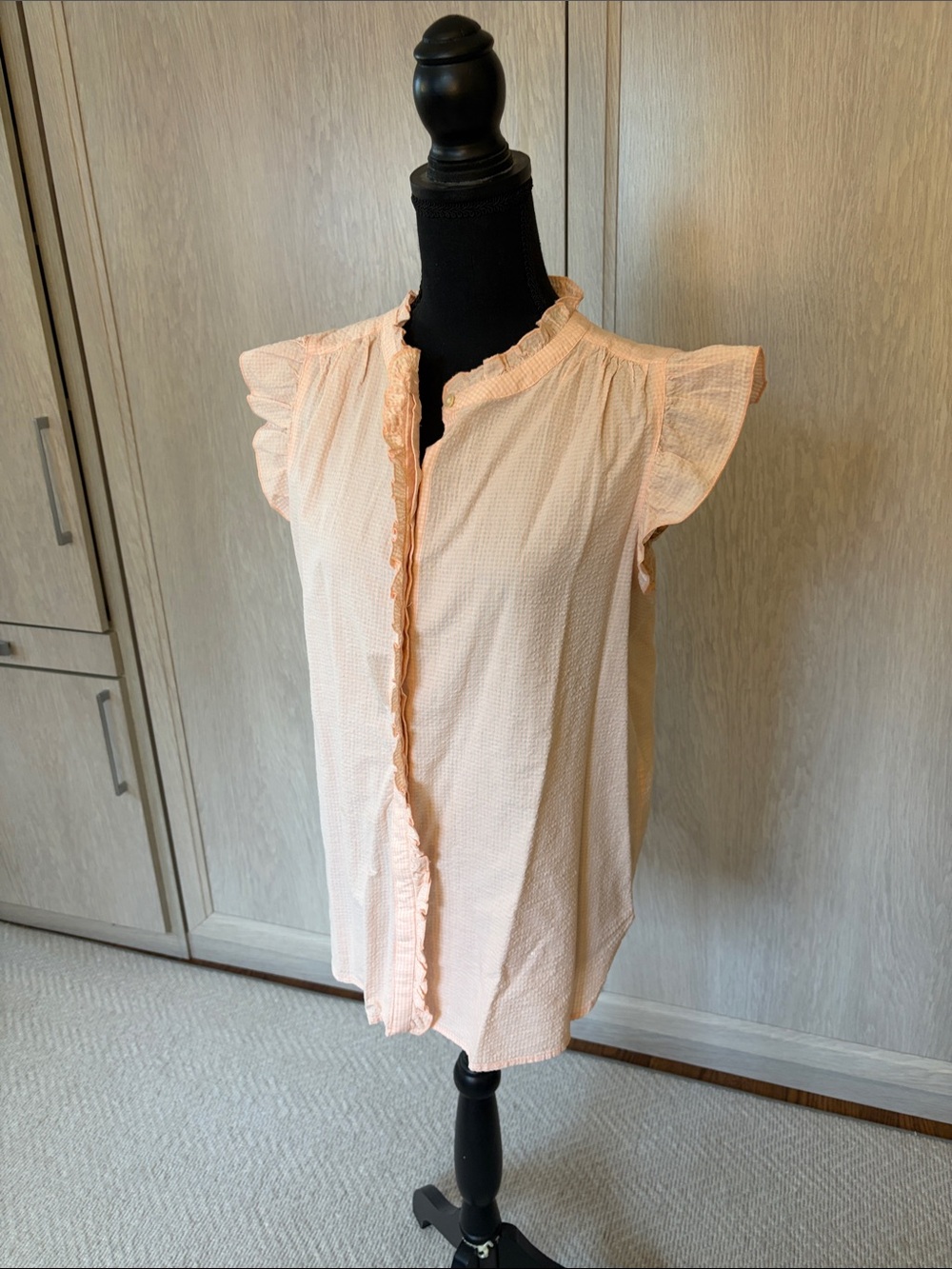LOFT Peach Ruffle Cap-Sleeve Button Front Blouse